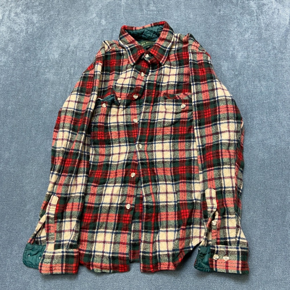Vintage Neil Martin Flannel Shirt Mens Medium Red Green Plaid Wool Chest Pockets